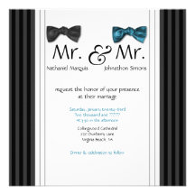 Mr. & Mr. Bow Ties & Pin Striped Wedding Invite