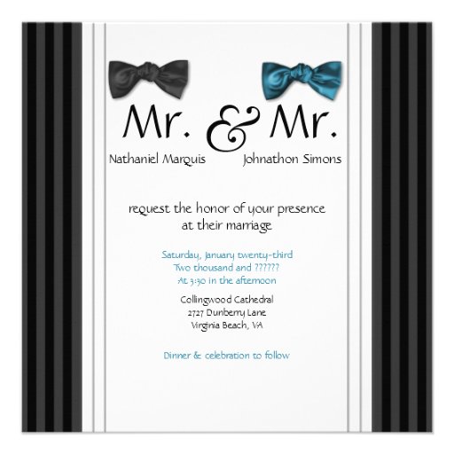 Mr. & Mr. Bow Ties & Pin Striped Wedding Invite