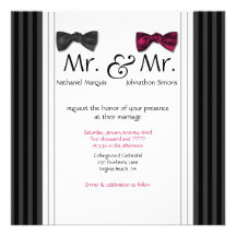 Mr. & Mr. Bow Ties & Pin Striped Wedding Invite