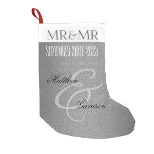 Mr. & Mr. Gay Wedding | Christmas | Custom Silver Small Christmas Stocking