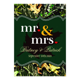 Mr & Mrs Hunting Camo Green Wedding Invitations