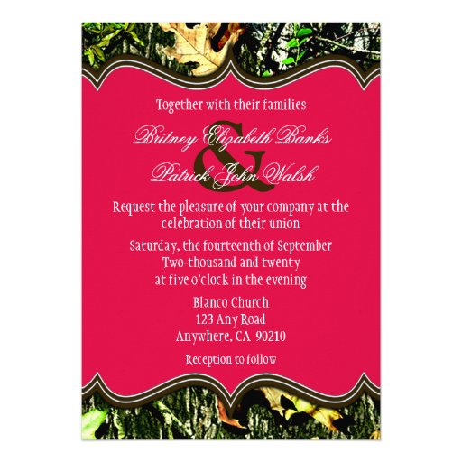 Mr & Mrs Hunting Camo Hot Pink Wedding Invitations