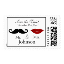 Mr & Mrs - Lips and the Stache - Save the Date Postage