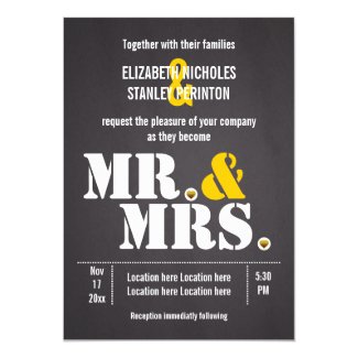Mr. & Mrs. Modern typography black, yellow wedding Card