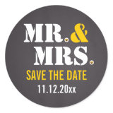 Mr. & Mrs. Modern typography wedding Save the Date Round Stickers