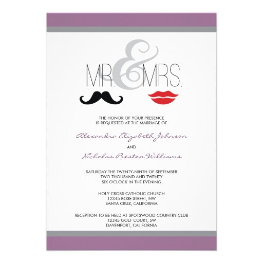 Mr. & Mrs. Mustache & Lipstick Wedding Invitation
