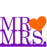 Mr &amp; Mrs Purple &amp; Orange Heart Cake Topper Photo Sculptures