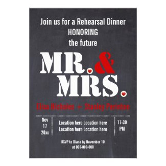 Mr. & Mrs. typography wedding rehersal dinner Custom Invite