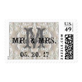 Mr. & Mrs. Vintage Lace Initial Rustic Wedding Postage Stamps