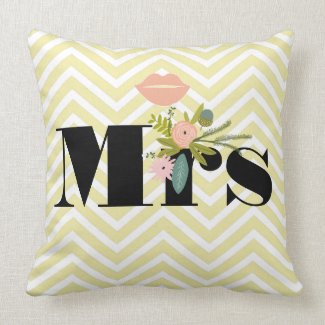Mr Mustache Pale Yellow White Teal Zig Zag Pillows