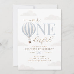 Mr Onederful Hot Air Balloon St Birthday Invitation Zazzle