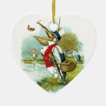 MR PELICAN FISHING HEART CHRISTMAS TREE ORNAMENT
