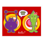 Mr. Purple & Miss Green Cute Cartoon Character Post Cards