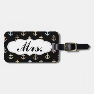 Mrs anchor pattern - part of Mr & Mrs set Travel Bag Tag