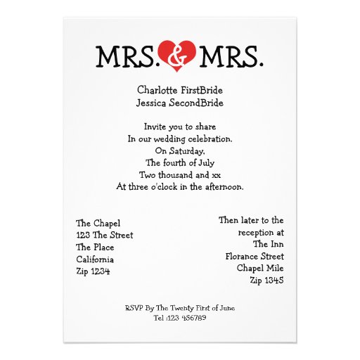 Mrs and Mrs Love Heart Lesbian Wedding Cards