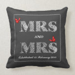 Mrs and Mrs White Lace  Word Art  Red Butterflies Throw Pillow