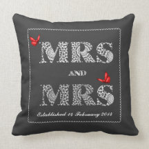 Mrs and Mrs White Lace  Word Art  Red Butterflies Throw Pillow