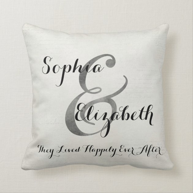 Mrs and Mrs White Script lesbian Wedding Throw Pillow