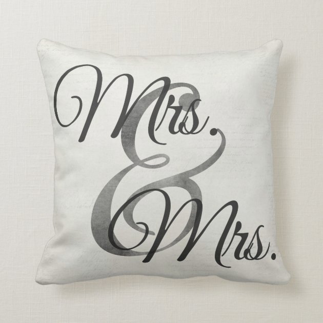 Mrs and Mrs White Script lesbian Wedding Throw Pillow