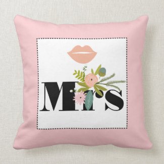 Mrs Bride Peachy Pink Lips Flora and Fauna Pillow