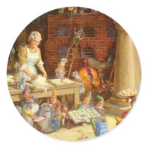Mrs. Claus Bakes Cookies with Santa's Elves! Round Stickers