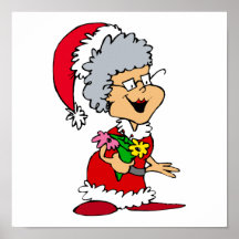 mrs claus happy with flowers poster