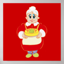 mrs claus with cake print