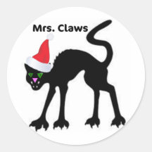 MRS. CLAWS SCARY CAT CHRISTMAS HAT PRINT STICKERS