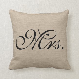 Mrs. faux linen burlap rustic chic initial jute pillows