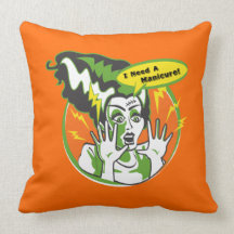 Mrs Frankenstein Needs a Manicure Throw Pillows