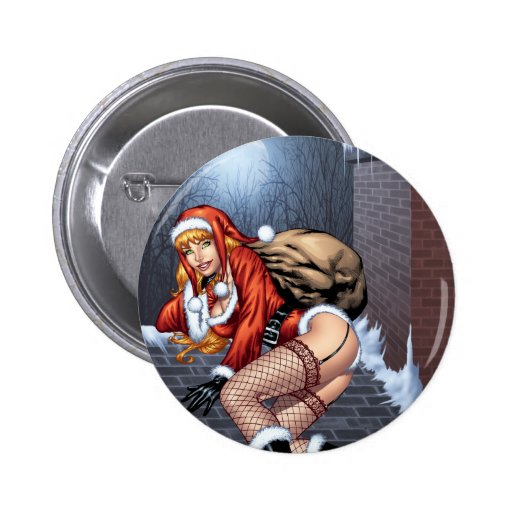 Ms Claus On The Rooftop Delivering Santas Presents Buttons