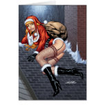 Ms Claus On The Rooftop Delivering Santas Presents Greeting Card