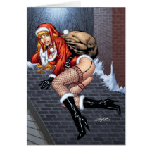 Ms Claus On The Rooftop Delivering Santas Presents Greeting Card