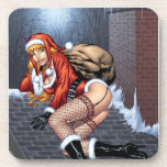 Ms Claus On The Rooftop Delivering Santas Presents Beverage Coasters