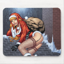 ms claus,presents,santa hat,high heels,redhead,green eyes,al rio, Mouse pad with custom graphic design