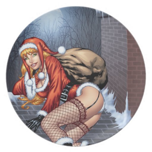 Ms Claus On The Rooftop Delivering Santas Presents Plates