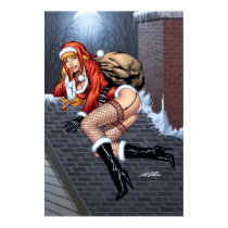 Ms Claus On The Rooftop Delivering Santas Presents Posters