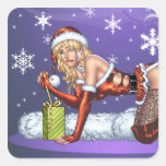 Ms Claus Scared to Open her Christmas Present Square Sticker