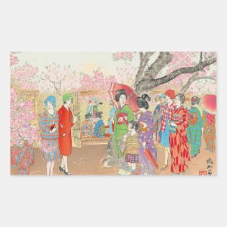 Mt Fuji and the Cherry Blossoms on Asuka Hill art Rectangle Stickers