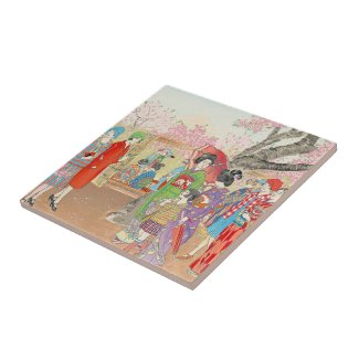 Mt Fuji and the Cherry Blossoms on Asuka Hill art Tile
