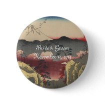 Mt. Fuji Japanese Vintage Art Wedding Invitation buttons