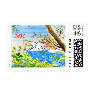 Mt Fuji Plein Air Watercolor Autumn Mountain Fall Postage Stamp