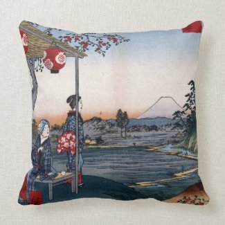 Mt. Fuji Viewed from a Teahouse c. 1800s Japan throwpillow