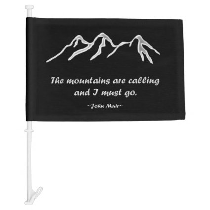 Mtns are calling/Snowy blizzard on Black Design Car Flag