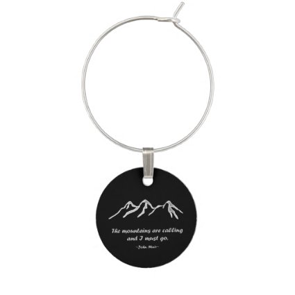 Mtns are calling/Snowy blizzard on black Wine Glass Charm