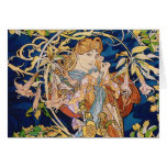 Mucha4B+WWomanDaisyBl SQ Greeting Card