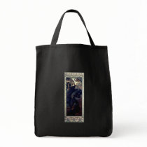 mucha art deco night star black dress woman tote bags