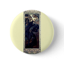 mucha art deco night star black dress woman pinback buttons