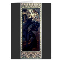 mucha art deco night star black dress woman cards
