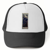 mucha art deco night star black dress woman trucker hat